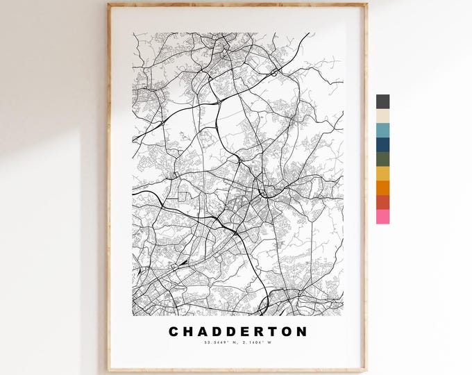 Chadderton Map Print - Minimalist City Map Poster - Map Art - UK - Chadderton Print - Chadderton, Manchester - Different Colours Available