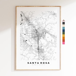 Santa Rosa Impresión de mapas de la ciudad - impresión de mapas - arte de mapas - impresiones o impresiones enmarcadas - Estados Unidos