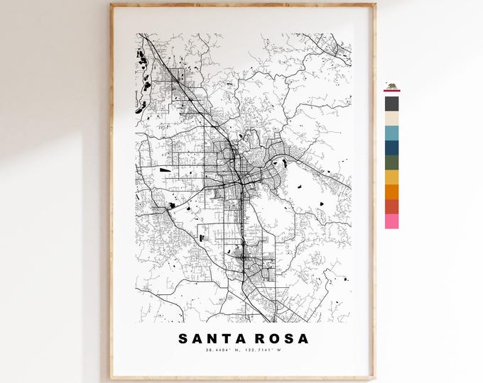 Santa Rosa Map Print - City Map Poster - Map Art - USA City Maps - Santa Rosa Print - Santa Rosa Poster - Minimalist City Map - California
