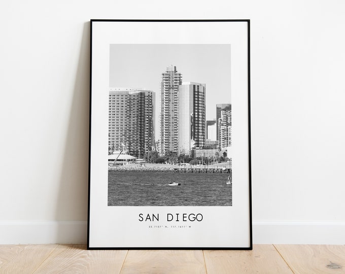 San Diego City Poster Print - Black and White Minimalist City Print - Coordinates - San Diego Poster - San Diego Art Print - Poster - USA