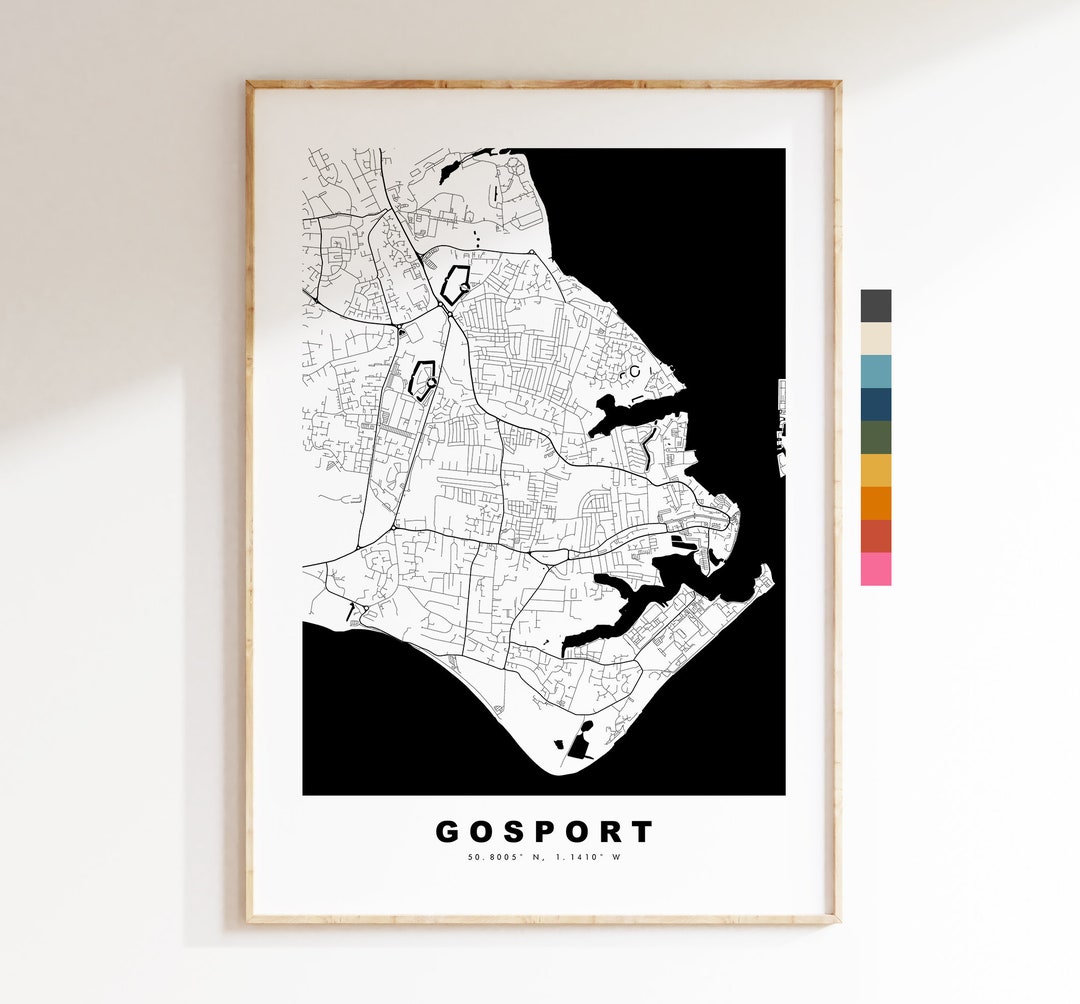 Gosport Map Print - Minimalist City Map Poster - Map Art - UK - Gosport ...