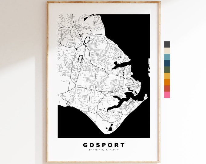 Gosport Map Print - Minimalist City Map Poster - Map Art - UK - Gosport Print - Gosport Poster - Different Colours Available