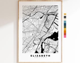 Elizabeth Stadtplan-Druck – Kartendruck – Kartenkunst – Drucke oder gerahmte Drucke – minimalistisch – Vereinigte Staaten