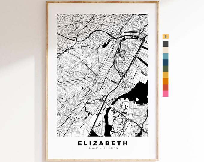 Elizabeth Map Print - City Map Poster - Map Art - USA City Maps - Elizabeth Print - Elizabeth Poster - Minimalist City Map - New Jersey