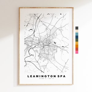Impresión de mapa de Leamington Spa - Póster de mapa de ciudad minimalista - Arte de mapas - Reino Unido - Impresión de Leamington Spa - Póster - Diferentes colores disponibles