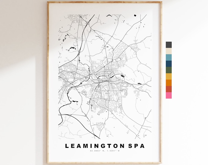 Leamington Spa Map Print - Minimalist City Map Poster - Map Art - UK - Leamington Spa Print - Poster - Different Colours Available