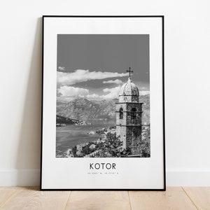 Kotor City Poster Print - Black and White Minimalist City Print - Coordinates - Kotor Poster - Kotor Art Print - Kotor Print - Montenegro
