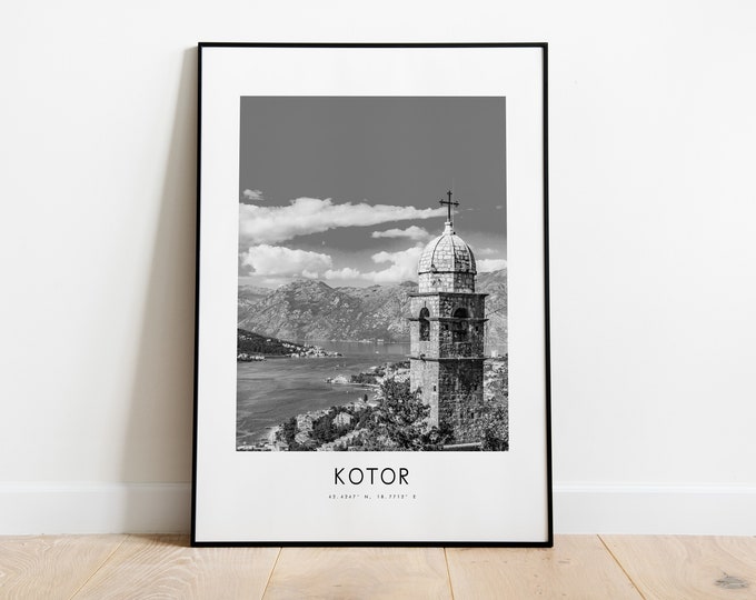 Kotor City Poster Print - Black and White Minimalist City Print - Coordinates - Kotor Poster - Kotor Art Print - Kotor Print - Montenegro