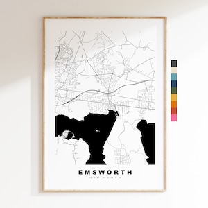 Impresión de mapa de Emsworth - Póster de mapa de ciudad minimalista - Arte de mapas - Reino Unido - Impresión de Emsworth - Póster de Emsworth - Diferentes colores disponibles