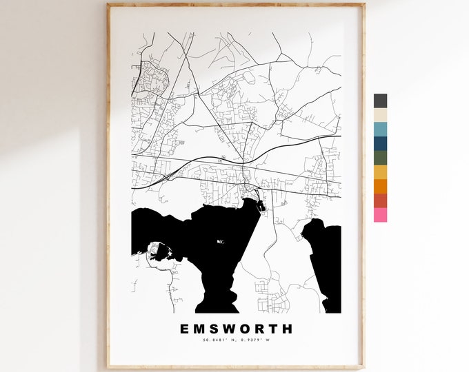 Emsworth Map Print - Minimalist City Map Poster - Map Art - UK - Emsworth Print - Emsworth Poster - Different Colours Available