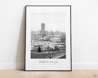 Sheffield City Poster Print - Black and White Minimalist City Print - Coordinates - Sheffield Poster - Sheffield Art Print - Poster - UK
