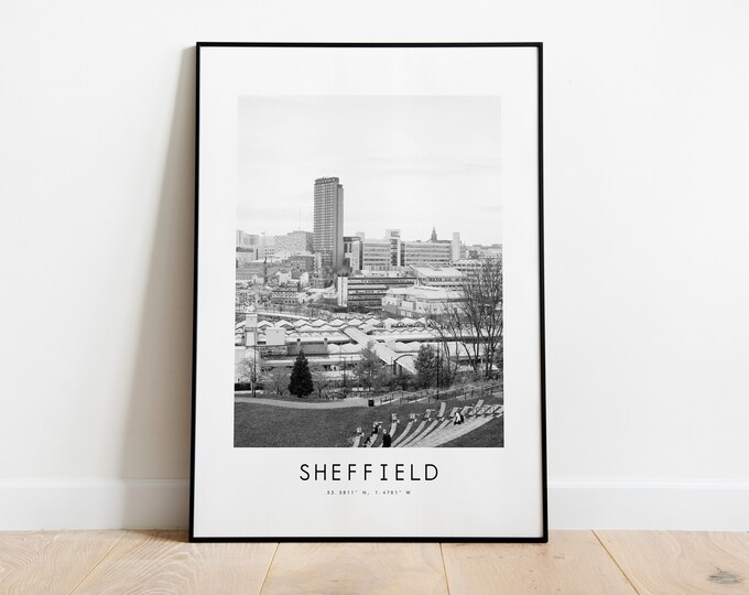 Sheffield City Poster Print - Black and White Minimalist City Print - Coordinates - Sheffield Poster - Sheffield Art Print - Poster - UK