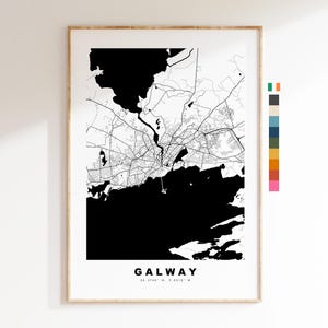 Galway Impressão de mapa da cidade - Mapa minimalista da cidade - Arte de parede de mapa - Impressões ou impressões emolduradas - Irlanda
