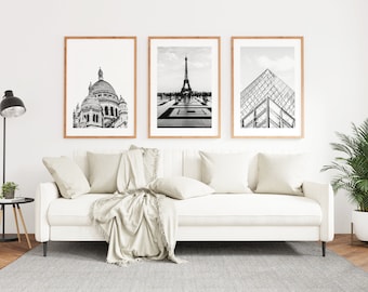 Paris Black and White Print Set x3 - Paris Photography Prints - Contemporary - Soft Tones - Neutral Decor - Paris Prints - Paris Landmarks