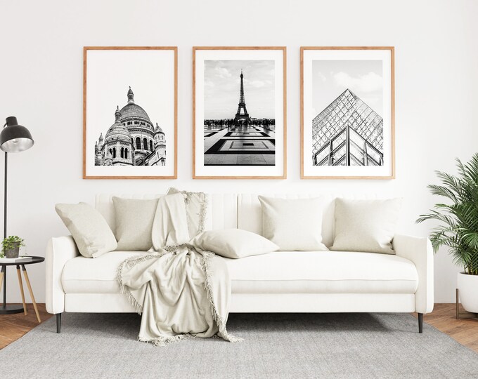 Paris Black and White Print Set x3 - Paris Photography Prints - Contemporary - Soft Tones - Neutral Decor - Paris Prints - Paris Landmarks