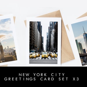 Conjunto de cartões comemorativos de Nova York - 3x cartões comemorativos - Em branco por dentro - Envelopes reciclados marrons - Casamento - Aniversário - Aniversário de casamento - NYC - Presente