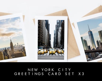 New York Greeting Card Set - 3x Greeting Cards - Blank Inside - Brown Recycled Envelopes - Wedding - Birthday - Anniversary - NYC - Gift