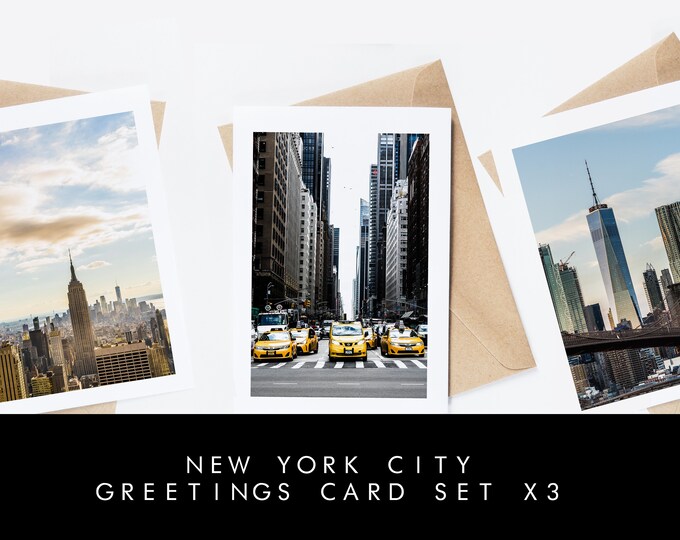 New York Greeting Card Set - 3x Greeting Cards - Blank Inside - Brown Recycled Envelopes - Wedding - Birthday - Anniversary - NYC - Gift