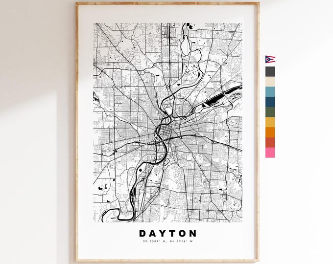 Dayton Map Print - City Map Poster - Map Art - USA City Maps - Dayton Print - Dayton Poster - Minimalist City Map - Ohio