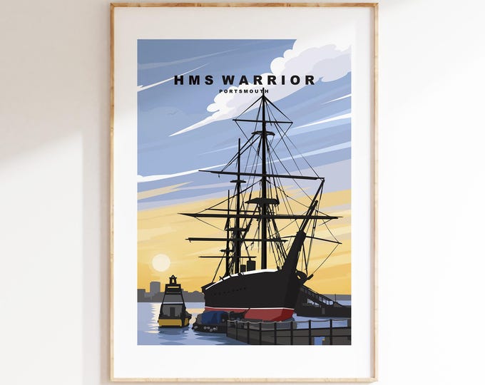 Warrior Travel Poster (New) - Wall Art Print - Southsea and Portsmouth Travel Posters - Minimalist Retro Style - Prints or Framed Prints