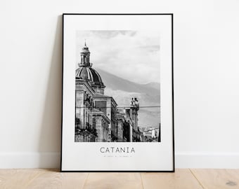 Catania City Poster Print - Black and White Minimalist City Print - Coordinates - Catania Poster - Catania Art Print - Catania Print - Italy