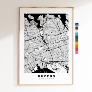 Queens Carte de la ville Imprimer - impression de carte - art de la carte - estampes ou impressions encadrées - minimaliste - États-Unis