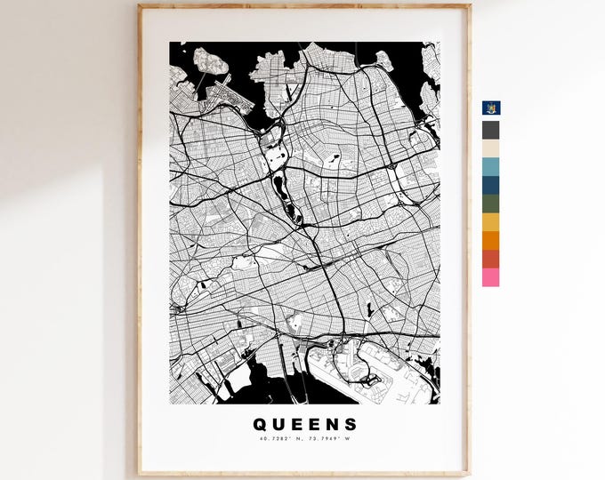 Queens Map Print - City Map Poster - Map Art - USA City Maps - Queens Print - Queens Poster - Minimalist City Map - New York