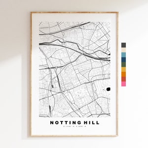 Impresión de mapa de Notting Hill - Póster de mapa de ciudad minimalista - Arte de mapas - Londres, Reino Unido - Impresión de Notting Hill - Póster - Diferentes colores disponibles