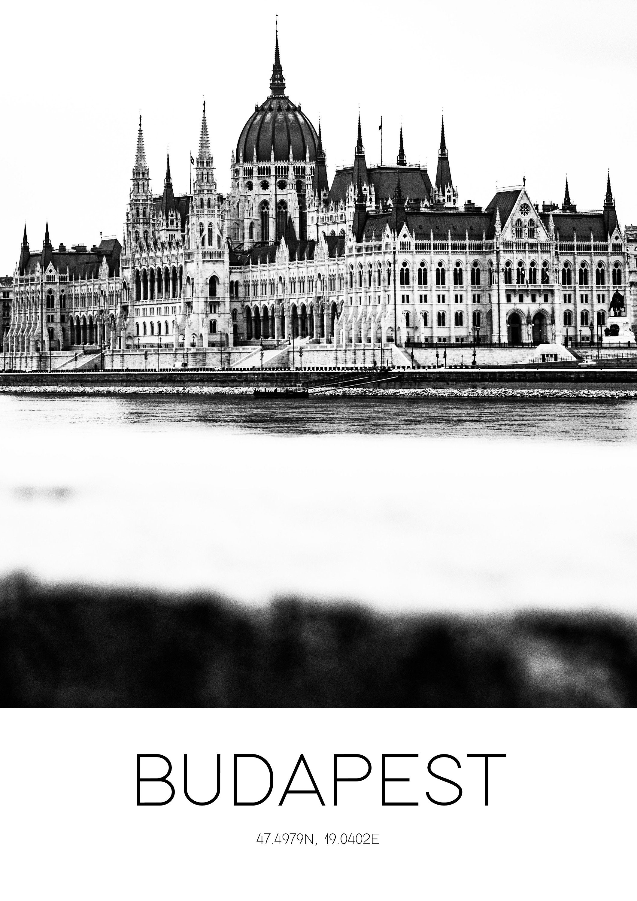 Budapest Schwarz-Weiß Poster 30x40cm - Minimalistische Stadt Leinwand Druck