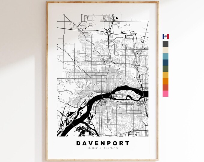 Davenport Map Print - City Map Poster - Map Art - USA City Maps - Davenport Print - Davenport Poster - Minimalist City Map - Iowa