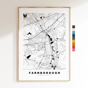 Impresión de mapa de Farnborough - Póster de mapa de ciudad minimalista - Arte de mapas - Reino Unido - Impresión de Farnborough - Póster de Farnborough - Diferentes colores disponibles
