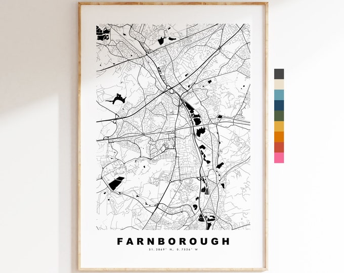 Farnborough Map Print - Minimalist City Map Poster - Map Art - UK - Farnborough Print - Farnborough Poster - Different Colours Available