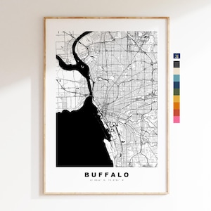 Buffalo Carte de la ville Imprimer - impression de carte - art de la carte - estampes ou impressions encadrées - minimaliste - États-Unis