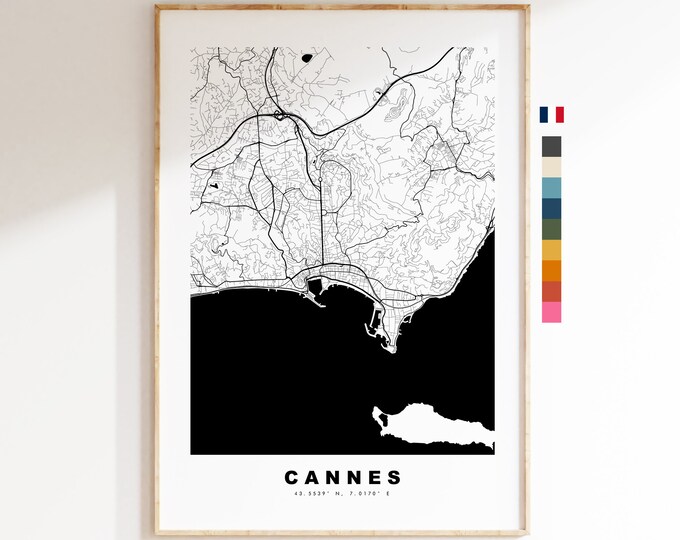 Cannes Map Print - City Map Poster - Map Wall Art - France City Maps - Cannes Print - Cannes Poster - Minimalist City Map - France