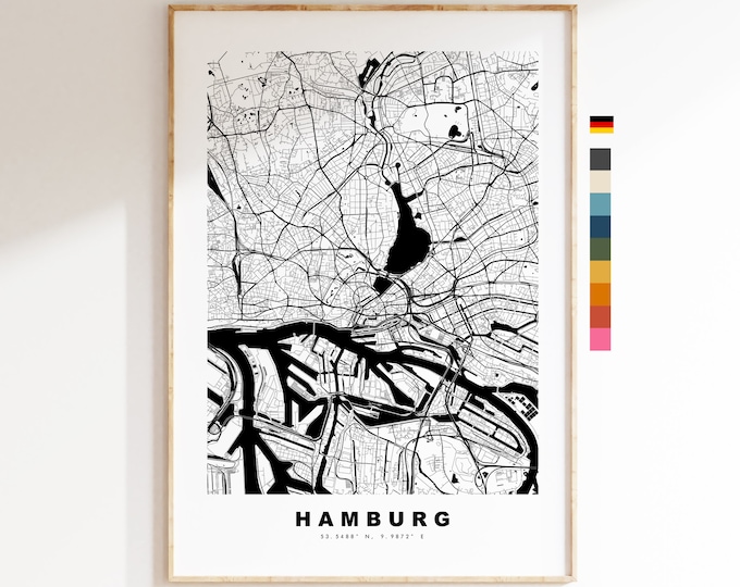 Hamburg Map Print - City Map Poster - Map Wall Art - Germany City Maps - Hamburg Print - Hamburg Poster - Minimalist City Map - Germany