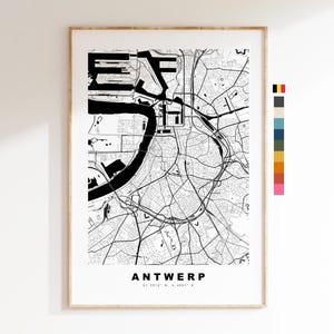Anvers Carte de la ville Imprimer - impression de carte - art de la carte - estampes ou impressions encadrées - minimaliste - Belgique