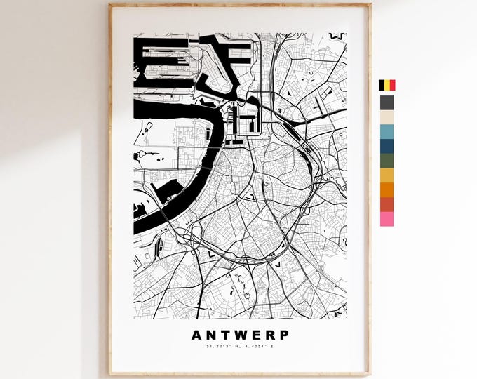 Antwerp Map Print - City Map Poster - Map Art - Map Wall Art - Belgium City Maps - Antwerp Print - Antwerp Poster - Minimalist City Map