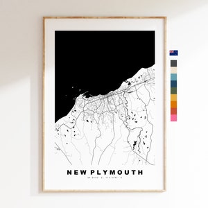 New Plymouth impression de carte - Carte de la ville minimaliste - Map Wall Art - Impressions ou impressions encadrées