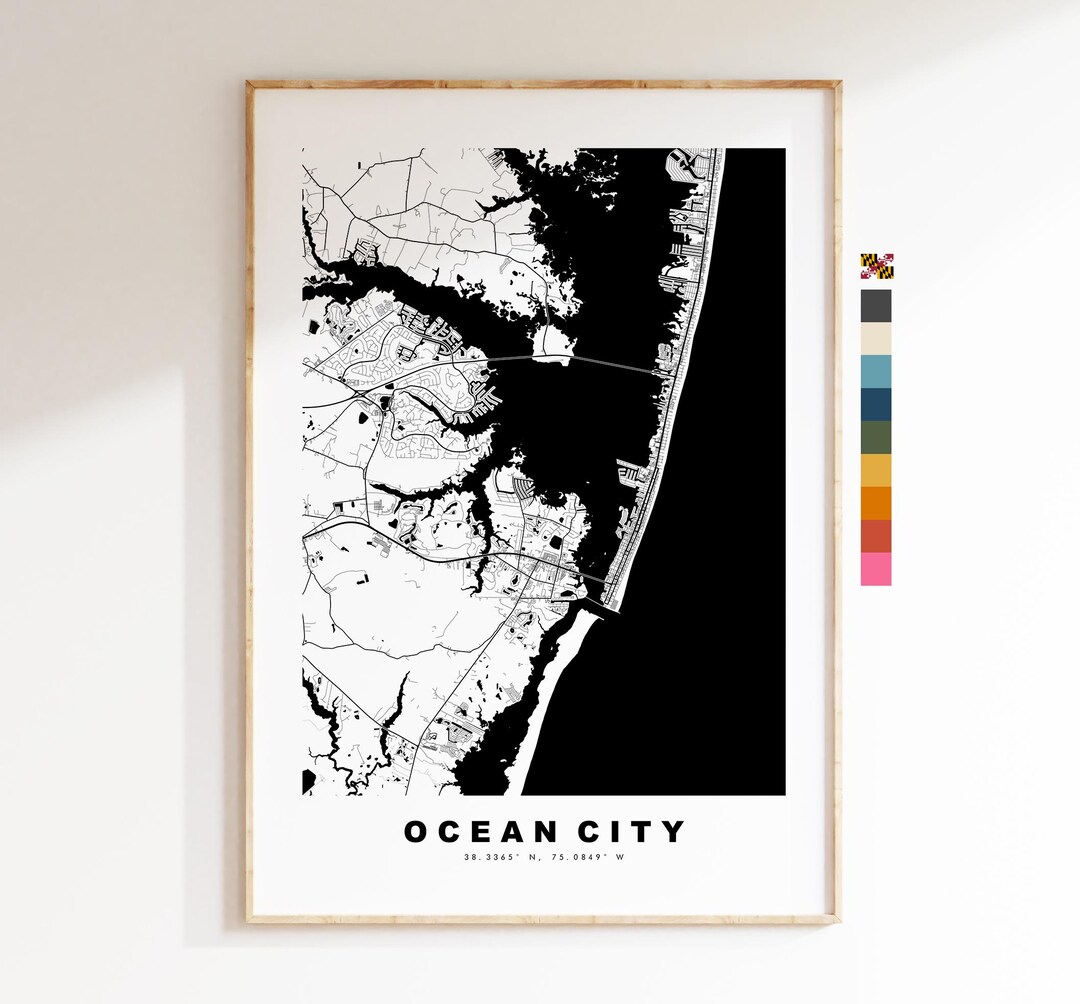 Ocean City Map Print - City Map Poster - Map Art - USA City Maps ...
