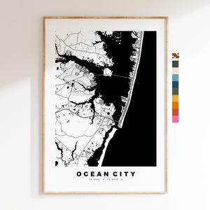 Ocean City Carte de la ville Imprimer - impression de carte - art de la carte - estampes ou impressions encadrées - minimaliste - États-Unis