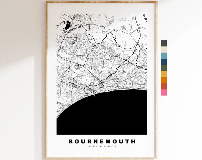 Bournemouth Map Print - Minimalist City Map Poster - Map Art - UK - Bournemouth Print - Bournemouth Poster - Different Colours Available