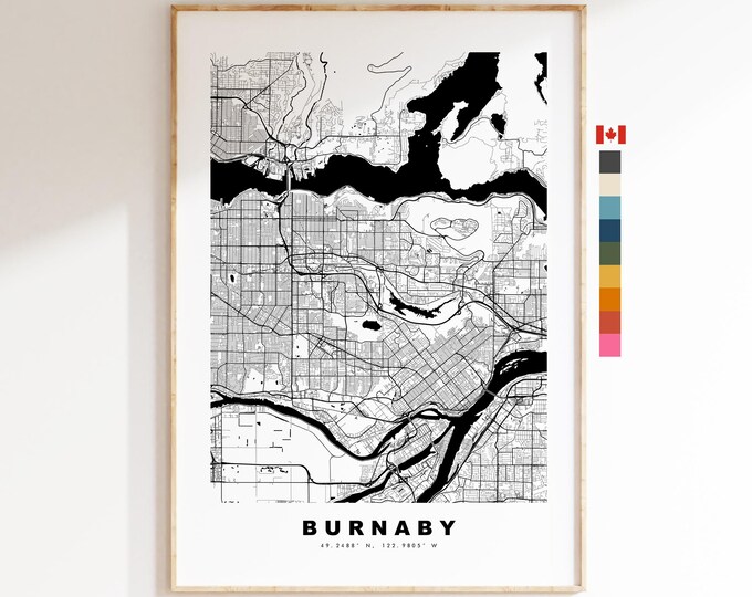 Burnaby Map Print - City Map Poster - Map Art - Map Wall Art - Canada City Maps - Burnaby Print - Burnaby Poster - Minimalist City Map