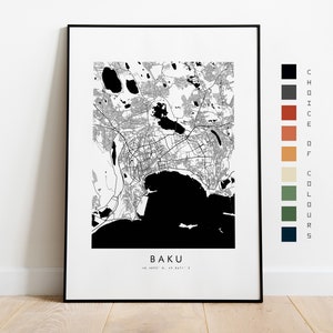 Impresión de mapa de Bakú - Póster de mapa de la ciudad - Arte de mapa - Arte de pared de mapa - Mapa de la ciudad de Azerbaiyán - Impresión de Bakú - Póster de Bakú - Arte de pared - Mapa - Asia
