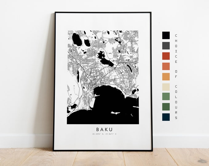 Baku Map Print - City Map Poster - Map Art - Map Wall Art - Azerbaijan City Map - Baku Print - Baku Poster - Wall Art - Map - Asias