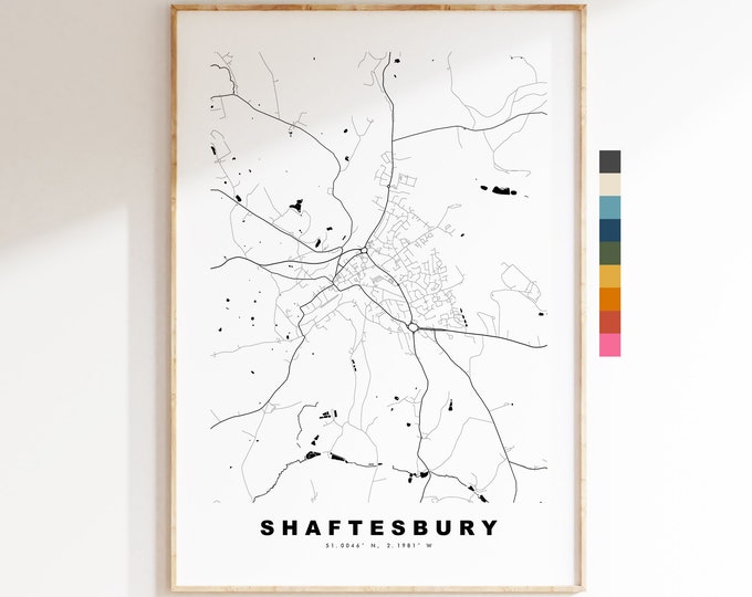 Shaftesbury Map Print - Minimalist City Map Poster - Map Art - UK - Shaftesbury Print - Shaftesbury Poster - Different Colours Available