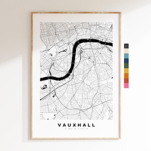 Impresión de mapa de Vauxhall - Póster minimalista de mapa urbano - Arte cartográfico - Reino Unido - Impresión de Vauxhall - Vauxhall, Londres - Diferentes colores disponibles