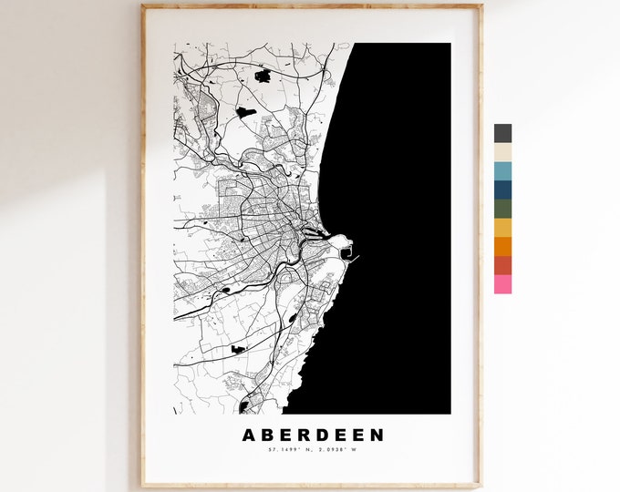 Aberdeen Map Print - Minimalist City Map Poster - Map Wall Art - Scotland - Aberdeen Print - Aberdeen Poster - Different Colours Available