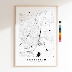 Impresión de mapa de Eastleigh - Póster de mapa de ciudad minimalista - Arte de mapas - Reino Unido - Impresión de Eastleigh - Póster de Eastleigh - Diferentes colores disponibles