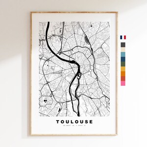 Tolosa Impresión de mapas de la ciudad - Mapa de la ciudad minimalista - Arte de la pared del mapa - Impresiones o impresiones enmarcadas