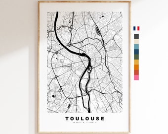 Tolosa Impresión de mapas de la ciudad - Mapa de la ciudad minimalista - Arte de la pared del mapa - Impresiones o impresiones enmarcadas